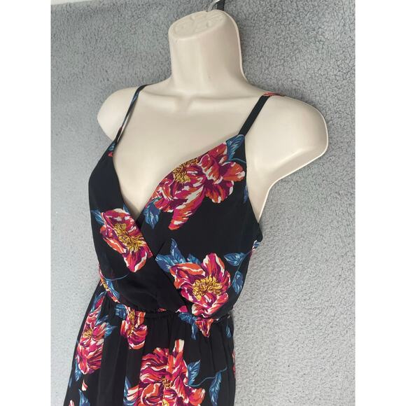 Lily Star Black Floral Maxi Dress Womens M Spaghetti Strap Boho‎ Sundress Flowy - Picture 3 of 14